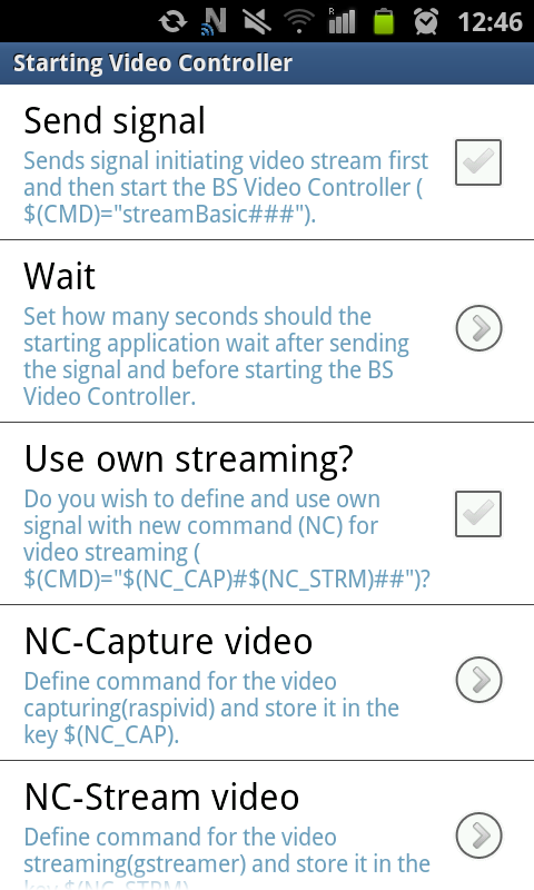 The preferences how the Blue Seal Basic Controller. screen_video_controller_settings_starting
